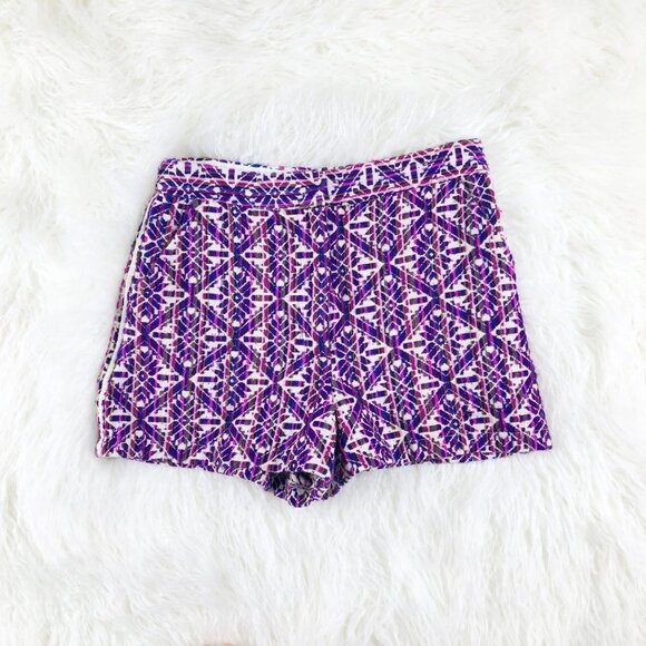 🦋 TOPSHOP Purple Jacquard Tile Shorts High Waist 2 - Picture 3 of 4